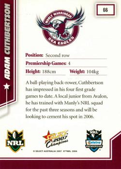 2007 Select Champions #66 Adam Cuthbertson Back